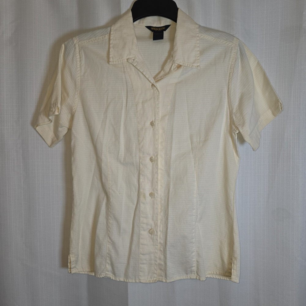 Woolrich‎ Shirt Women's Small Beige Short Sleeve Button-Down